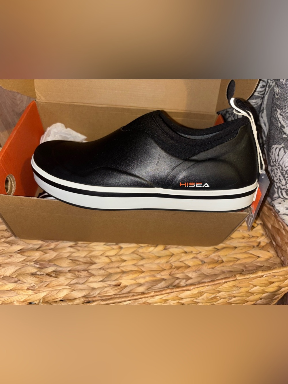 Hisea Black Slip-On Loafer with White-Trim Sole